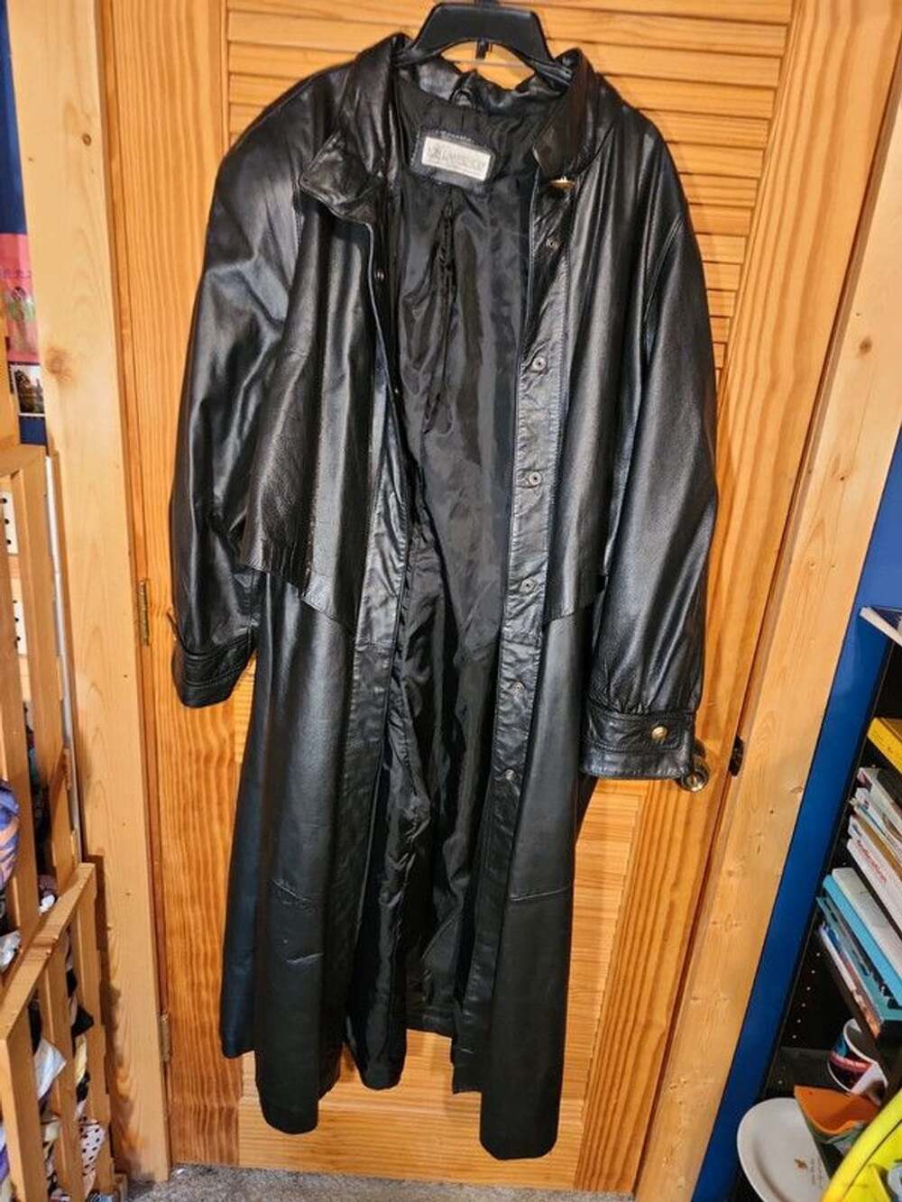 Vintage Jon Lawrence Black Genuine Leather Trench Coat Duster XL
